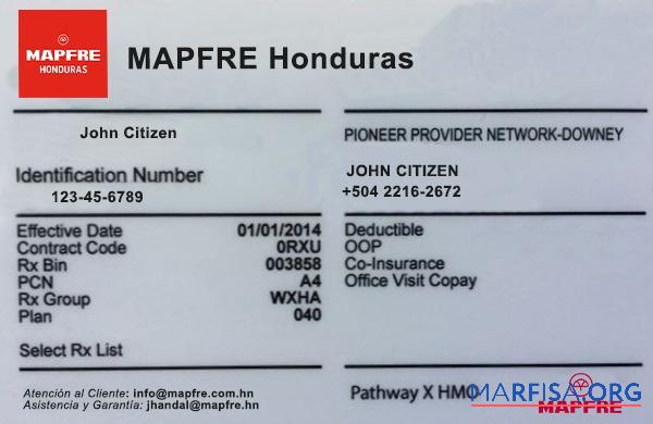 Blank Honduras health insurance card sample